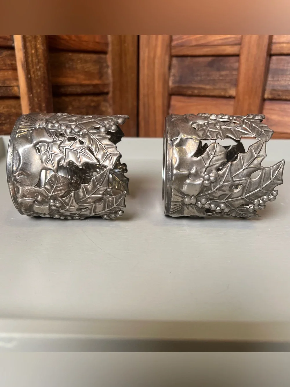 Metal Holly Leaf Candle Holders. Decorative Set of 2